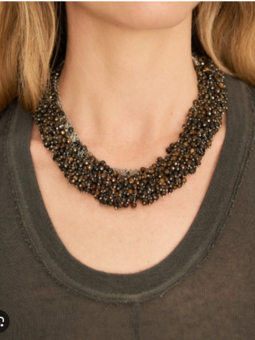 Vintage Woven Bronze & Green Beaded Statement Collar Necklace